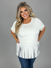 75 SSS-Z {Living On The Fringe} Ivory Fringe Hem Top PLUS SIZE XL 2X 3X