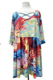 100 PSS {Daydreamer} Red Multi Print Cross. Neck Top EXTENDED PLUS SIZE 3X 4X 5X