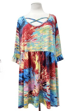 100 PSS {Daydreamer} Red Multi Print Cross. Neck Top EXTENDED PLUS SIZE 3X 4X 5X