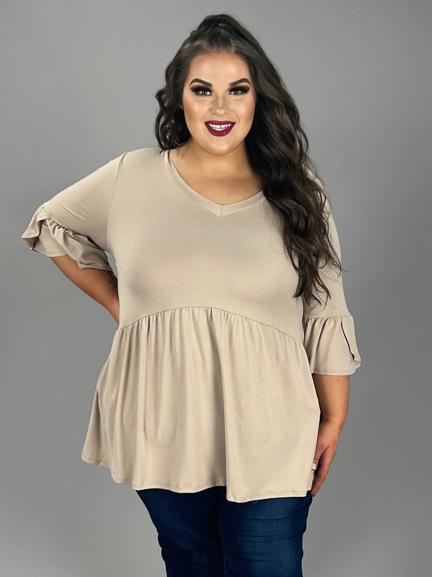29 SQ  {Capture Simplicity} Lt. Taupe Babydoll V-Neck Top EXTENDED PLUS SIZE 3X 4X 5X