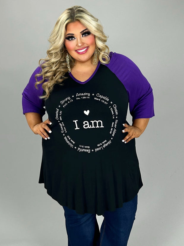 47 GT {I Am} Black/Purple Graphic Tee PLUS SIZE XL 2X 3X 4X 5X 6X (May Size Down 1 Size)