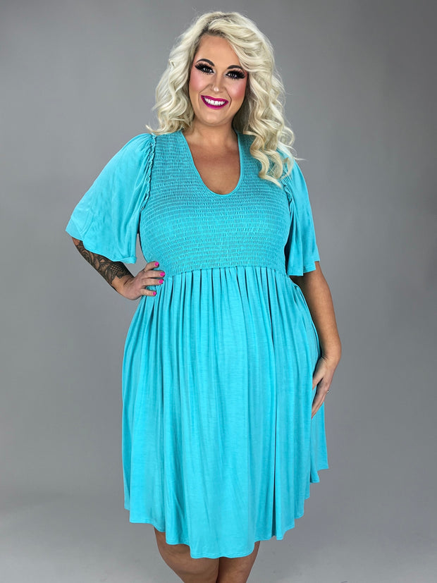 33 SSS-T {Look Stunning In Curvy} Mint Smocked Dress PLUS SIZE XL 2X