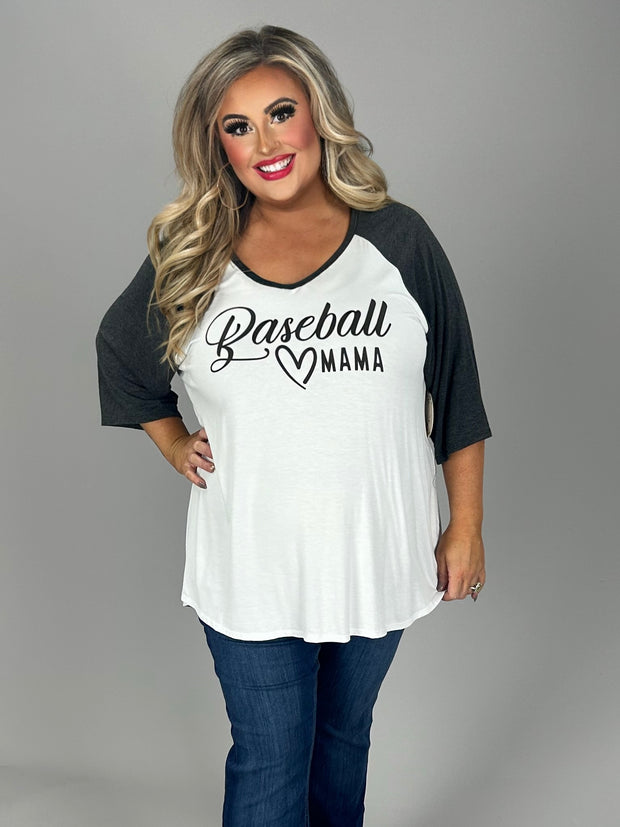 53 GT-A {Baseball Mama} White/Dk. Grey Graphic Tee PLUS SIZE 1X 2X 3X