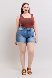 BT {Be My Shorty} Judy Blue Vintage Wash Fray Hem Shorts PLUS SIZE 1X 2X 3X