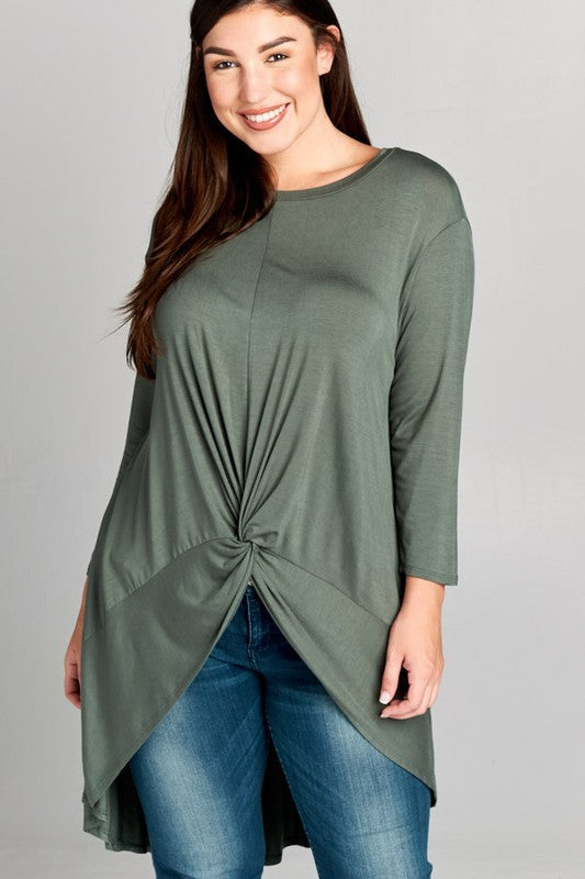 28 SQ {Defying Expectations} Olive Hi-Lo Tunic w/ Tie   PLUS SIZE XL 2X 3XDetail