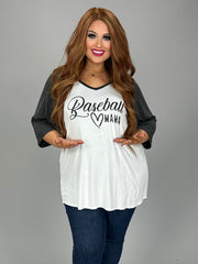 53 GT-A {Baseball Mama} White/Dk. Grey Graphic Tee PLUS SIZE 1X 2X 3X