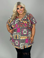 100 PSS {Material Girl} Fuchsia Black Paisley Print V-Neck Top EXTENDED PLUS SIZE 2X  3X 4X  TRUE TO SIZE!!