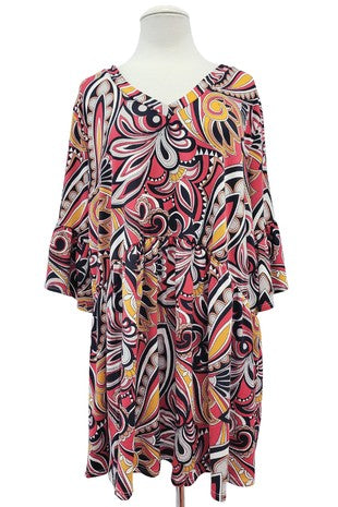 69 PSS {Profess Your Love} Red/Mustard Paisley Babydoll  V-Neck Top EXTENDED PLUS SIZE XL 2X 3X 4X 5X