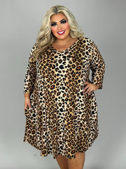 11 PQ {Unexpected Change} Brown Leopard Print V-Neck Dress EXTENDED PLUS SIZE 3X 4X 5X