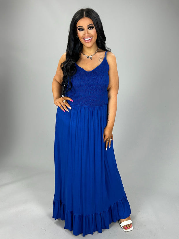 LD-R {My Best Choice} Royal Blue Smocked Top Maxi Dress PLUS SIZE XL 2X 3X