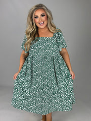 97 PSS-Z {Beyond The Stage} Green Print Babydoll Dress PLUS SIZE 1X 2X 3X