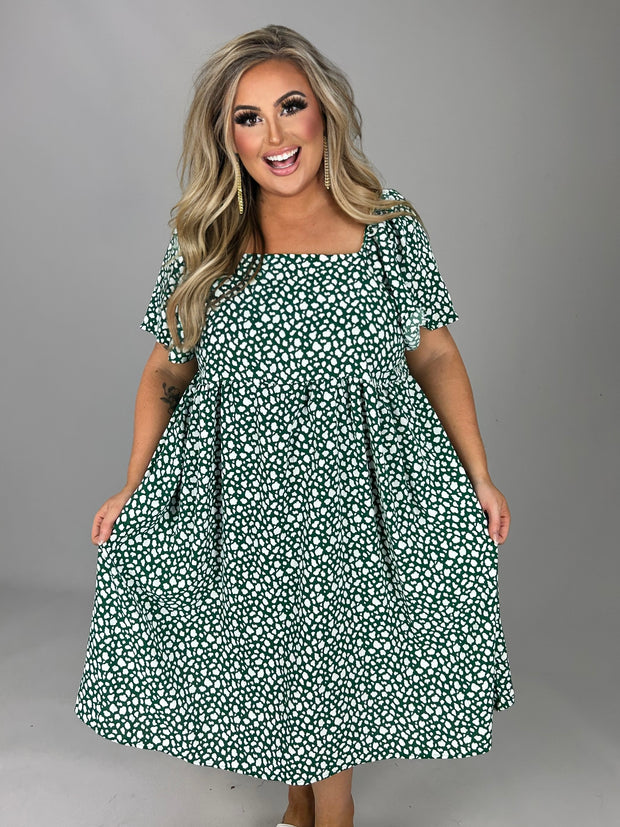 97 PSS-Z {Beyond The Stage} Green Print Babydoll Dress PLUS SIZE 1X 2X 3X