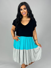 SALE!! 22 CP-A {Blown Away} Teal Color Block Tiered Dress PLUS SIZE 1X 2X 3X