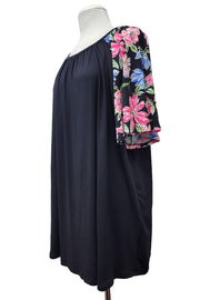 100 SD {Black Violet} Black Floral Sleeve Round Neck Tunic EXTENDED PLUS SIZE 4X 5X 6X
