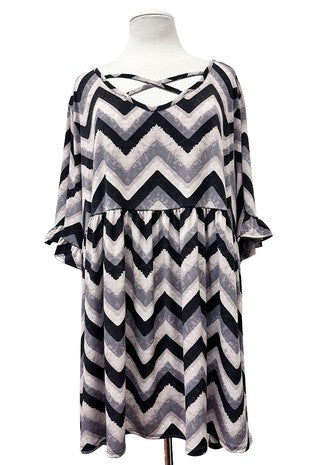 100 PSS {Faith In Yourself} Grey Chevron Cross Neck Top EXTENDED PLUS SIZE 1X 2X 3X 4X 5X