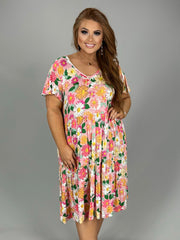 12 PSS-S {Smile And Shine} Pink Floral Print Tiered Dress PLUS SIZE XL 2X 3X