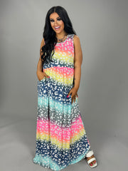LD-Y {Spotted Rainbow}  Multi-Color Long Dress W/Spots PLUS SIZE 1X 2X 3X