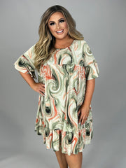 98 PSS-Z {Protect Your Energy} Sage Print Babydoll Dress PLUS SIZE 1X 2X 3X