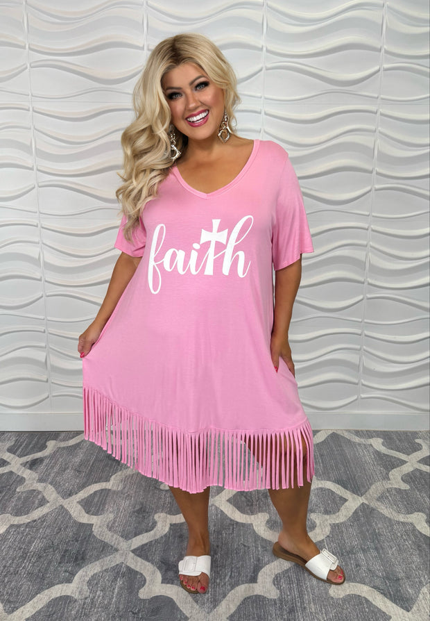 48 GT-B {Matthew 17:20} Pink "Faith" Fringed Tunic PLUS SIZE  XL 2X 3X 4X 5X 6X