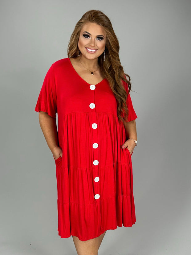 35 SD-A {For The Fashionistas} Red Tiered  V-Neck Dress  PLUS SIZE 1X 2X 3X