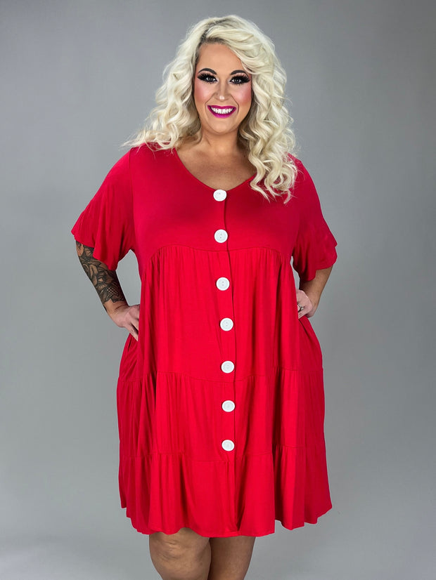 35 SD-A {For The Fashionistas} Red Tiered  V-Neck Dress  PLUS SIZE 1X 2X 3X