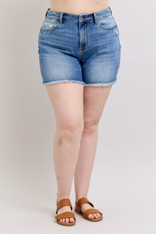 BT {Be My Shorty} Judy Blue Vintage Wash Fray Hem Shorts PLUS SIZE 1X 2X 3X