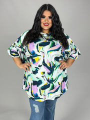 31 PQ {The Right Stuff} Green Abstract Print Tunic EXTENDED PLUS SIZE 4X 5X 6X