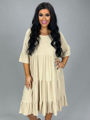 11 SSS-H {All The Buzz} H. Beige Tiered Ruffle Sleeve Dress PLUS SIZE 1X 2X 3X