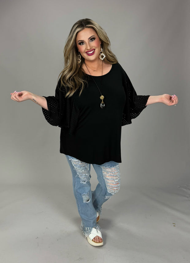 72 SSS {Whisk Me Away} Black Top w/Eyelet Sleeves PLUS SIZE XL 2X 3X