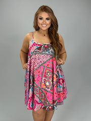 60 SV-A {My Own Show} Umgee Fuchsia Print Tunic PLUS SIZE XL 1X 2X