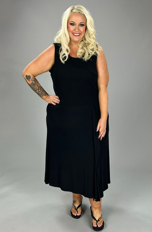 LD-D  M-109  {Calvin Klein} Black Midi Dress Retail 129.50 PLUS SIZE 2X 3X