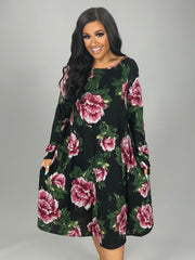 12 PLS {As Good As New} Black Large  Floral Print Dress PLUS SIZE XL 2X 3X