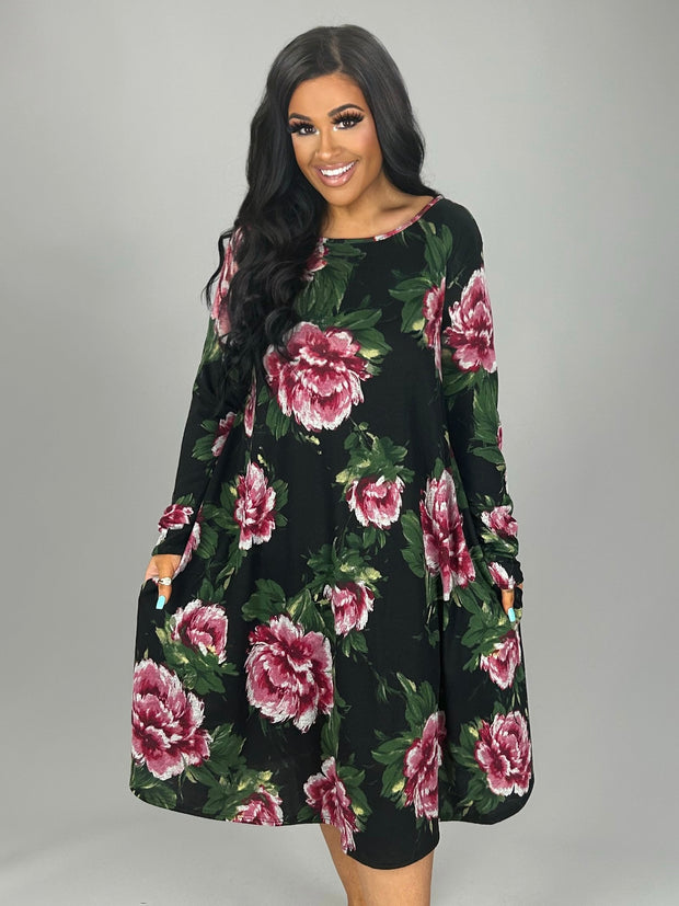 12 PLS {As Good As New} Black Large  Floral Print Dress PLUS SIZE XL 2X 3X