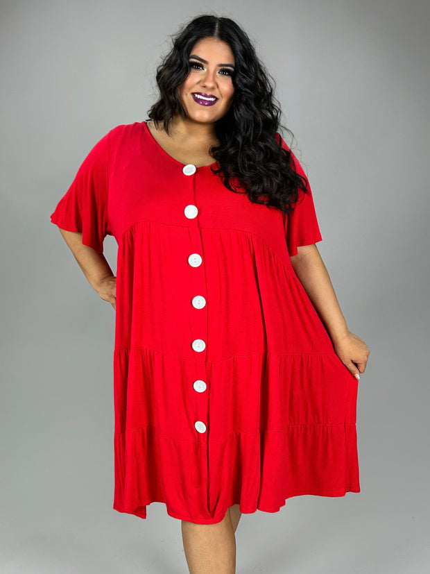 35 SD-A {For The Fashionistas} Red Tiered  V-Neck Dress  PLUS SIZE 1X 2X 3X