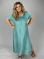 LD-E {Sweet Charm} UMGEE Dusty Teal Mineral Washed Dress PLUS SIZE XL 1X 2X