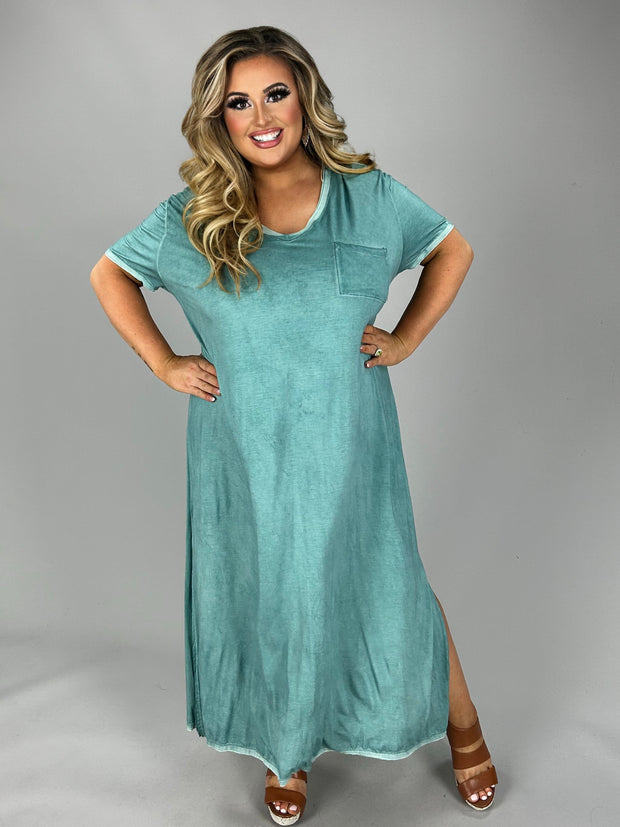 LD-E {Sweet Charm} UMGEE Dusty Teal Mineral Washed Dress PLUS SIZE XL 1X 2X