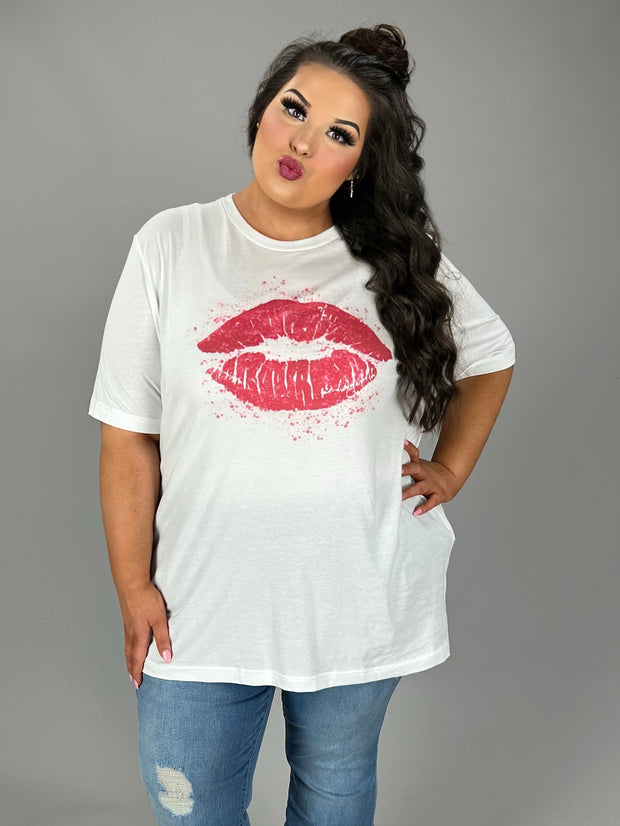 75 GT-R {Hot Lips} White/Pink Splatter Lips Graphic Tee PLUS SIZE 3X