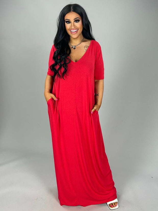LD-O/P {Evolving Love} RUBY RED V-Neck Maxi Dress PLUS SIZE 1X 2X 3X
