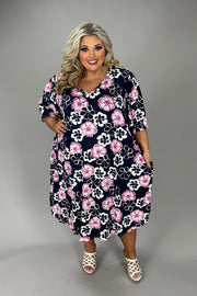 46 PSS {Magic Moments} Navy Pink Flower V-Neck Dress EXTENDED PLUS SIZE 3X 4X 5X