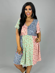 87 PSS-Z {More Love} Multi-Color Floral V-Neck Dress PLUS SIZE XL 2X 3X