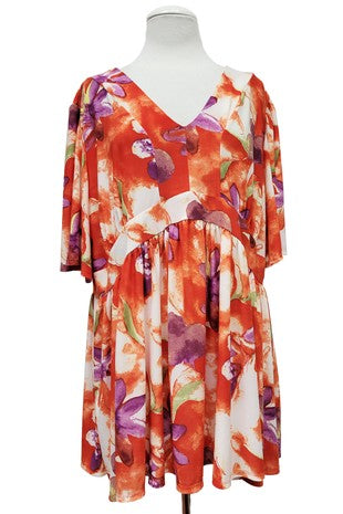 100 PSS {Steady & True} Orange Floral Babydoll Top EXTENDED PLUS SIZE 3X 4X 5X