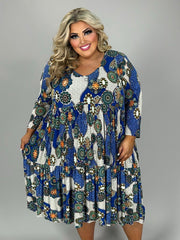 58 PQ {Mandala Perfection} Royal Blue Mandala Print Dress  PLUS SIZE XL 2X 3X