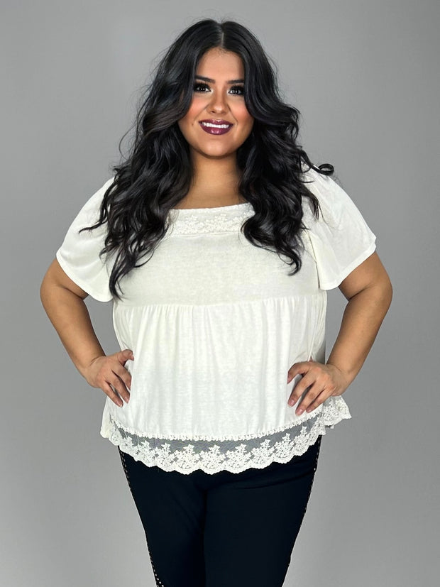 28 SSS {Sweet Perfection} Off White Babydoll  Top w/Lace PLUS SIZE 1X 2X 3X