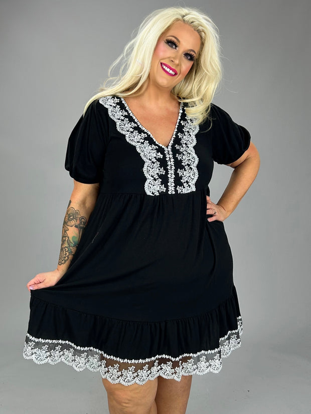 98 SD-Y {My Sunday Best} Black Babydoll Dress w/Lace Trim PLUS SIZE 1X 2X 3X