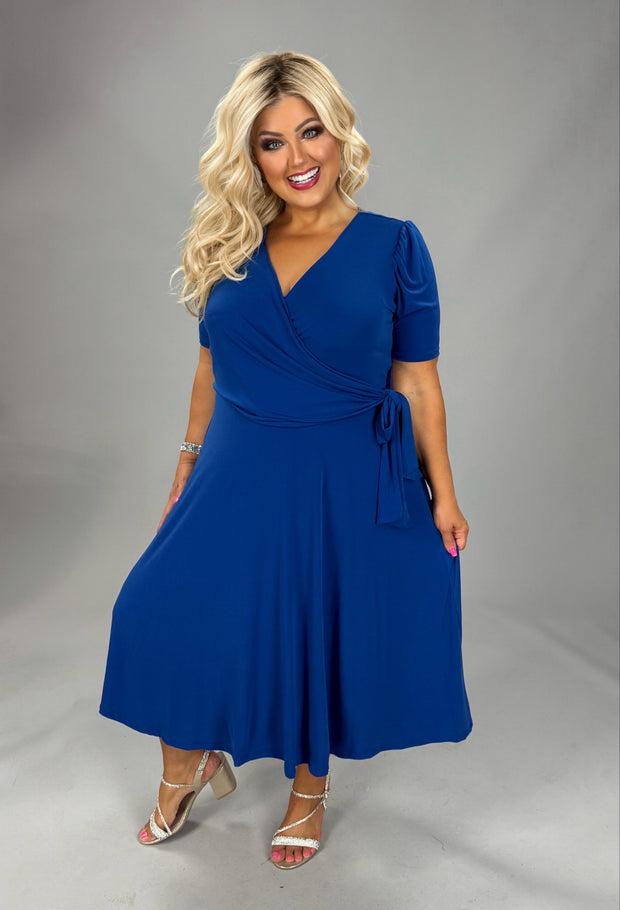 100 SSS {The Traveler} Royal Blue Faux Wrap Dress w/Side Tie  PLUS SIZE XL 2X 3X