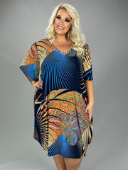 52 PSS-N {Urban Adventures} Navy Orange Print Dress EXTENDED PLUS SIZE 3X 4X 5X