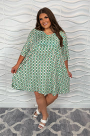 100 PSS {Circle To Circle} Green Circle Print V-Neck Dress  EXTENDED PLUS SIZE 2X 3X 4X  TRUE TO SIZE!!