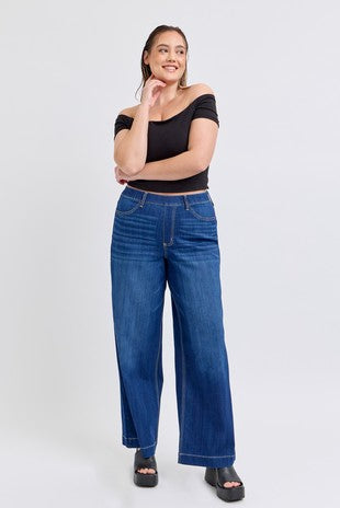 LEG-82 {Ms. Cello} Medium Blue Denim Jeggings w/ Elastic Waistband PLUS SIZE XL 2X 3X
