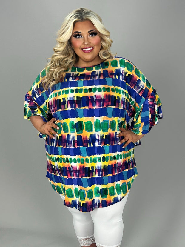 73 PSS {Sweetly Swaying} Royal Blue Yellow Print Tunic EXTENDED PLUS SIZE 3X 4X 5X