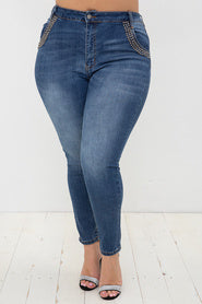 LEG-94 Cute Charisma} VOCAL Denim Acid Washed Jeans w/Pearl Pockets PLUS SIZE XL 2X 3X